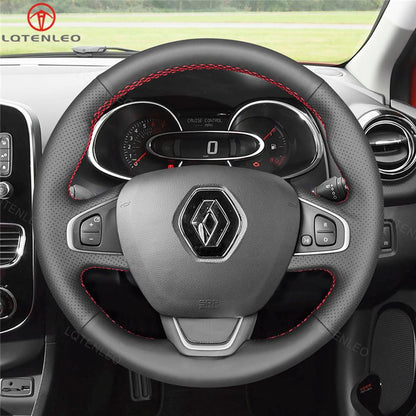 LQTENELO Black Genuine Leather Suede Hand-stitched Car Steering Wheel Cover for Renault Clio 4 (IV) 2016-2020 / Captur 2016-2020 / Kaptur 2016-2020