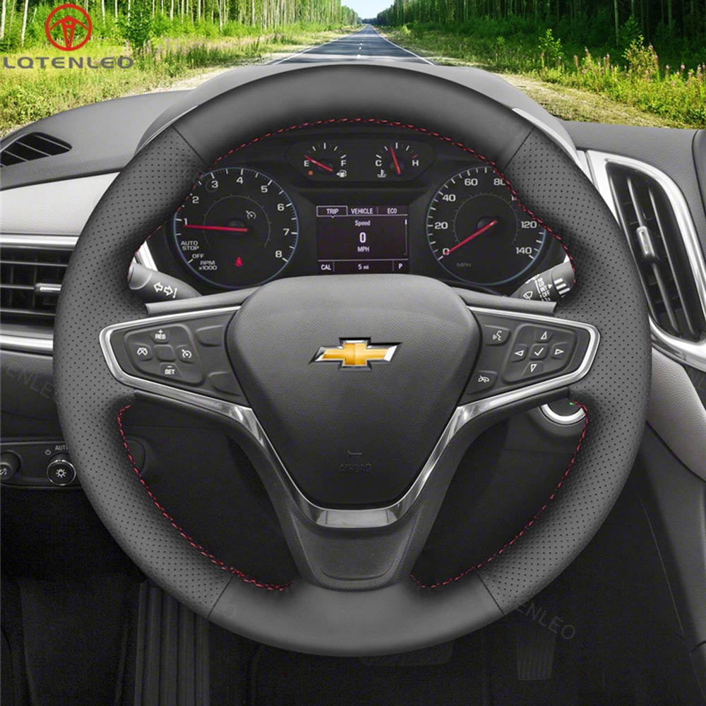 LQTENLEO Black Leather Suede Hand-stitched Car Steering Wheel Cover for Chevrolet Malibu 2016-2020 / Equinox 2018-2021