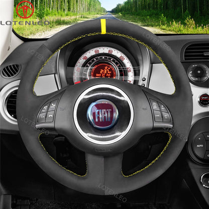 LQTENLEO Leather Suede Hand-stitiched Car Steering Wheel Cover for Fiat 500 2007-2015 / Fiat 500e 2014-2018 / Fiat 500C 2014-2017 - LQTENLEO Official Store