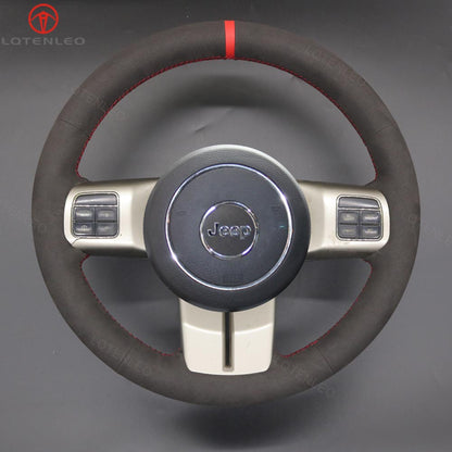 LQTENLEO Black Genuine Leather Hand-stitched Car Steering Wheel Cove for Jeep Compass /Grand Cherokee / Wrangler /Patriot