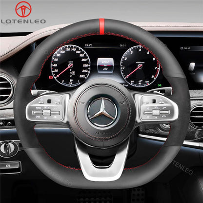 LQTENLEO Alcantara Leather Suede Hand-stitched Car Steering Wheel Cover for Mercedes Benz W177 W205 C118 C257 W213 W463 H247 X247 W167 W222