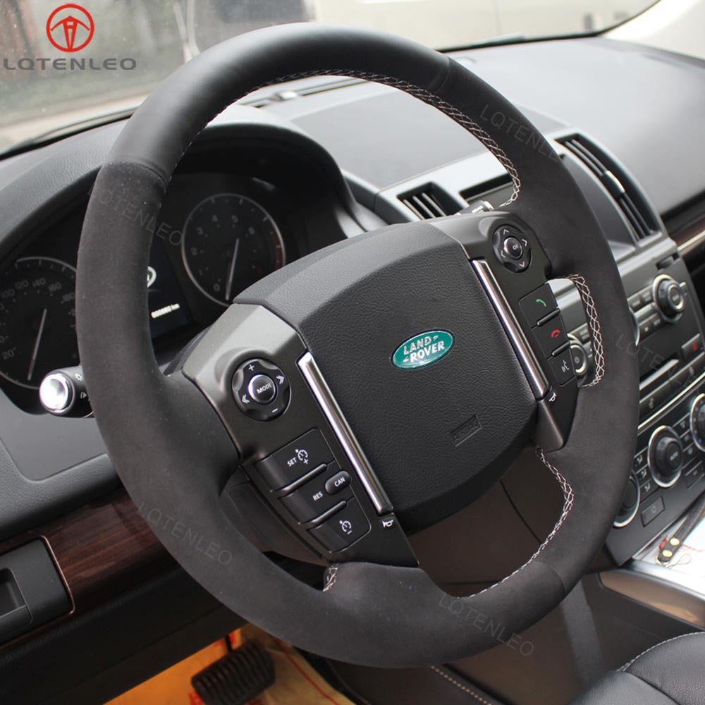 LQTENLEO Black Leather Suede Hand-stitched Car Steering Wheel Cover for Land Rover Range Rover Sport I(L320)/ LR4 (L319)/ LR2 (L359)/ Freelander 2 II(L359)/ Discovery (Discovery 4) II(L319)