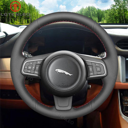 LQTENLEO Dark Gray Alcantara Hand-stitched Car Steering Wheel Cover for Jaguar E-Pace 2017-2019 / F-Pace 2016-2017 / XE 2015-2017 / XF 2016-2017