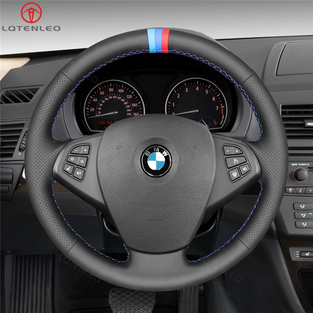 LQTENLEO Black Carbon Fiber Leather Suede Hand-stitched Car Steering Wheel Cover for BMW X3 E83 2005-2010