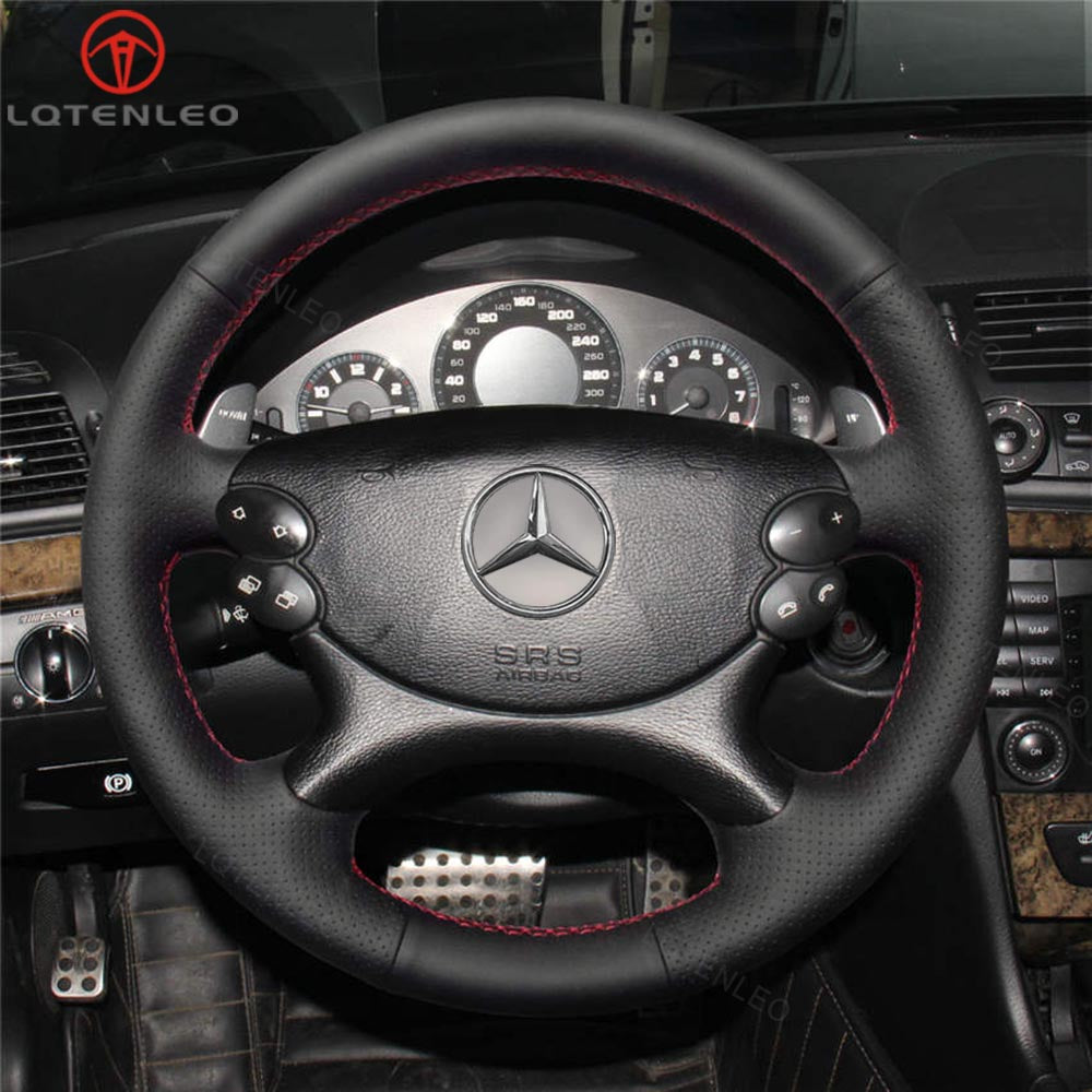LQTENLEO Black Leather Suede Hand-stitched Car Steering Wheel Cover for Mercedes Benz W211 C209 C219 W463 R230