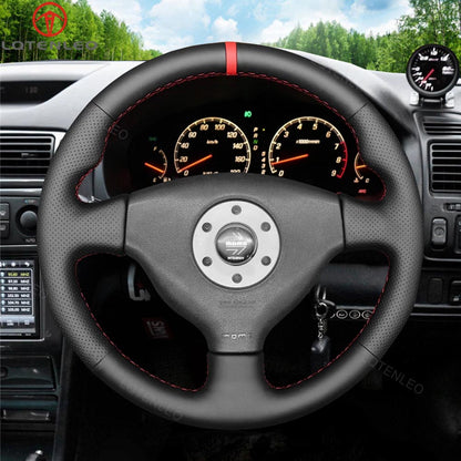 LQTENLEO Carbon Fiber Leather Suede Hand-stitiched Car Steering Wheel Cover for Mitsubishi Lancer Evolution EVO VI 6 / V (5) / IV 4