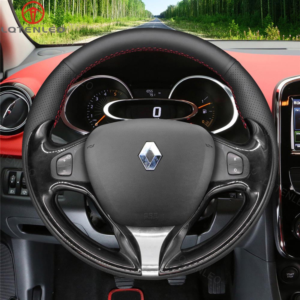 LQTENLEO Black Leather Suede Hand-stitched Car Steering Wheel Cover for Renault Clio 4 2012-2016 Captur 2013-2016 Samsung QM3 2013-2015