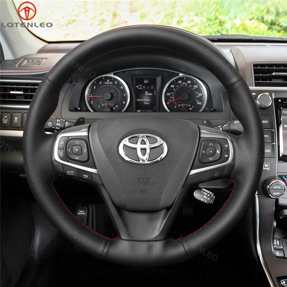 LQTENLEO Blue Black Leather Hand-stitched Car Steering Wheel Cover for Toyota Avensis 2015-2019 / Camry 2015-2017 / Avalon 2013-2018 / Harrier 2013-2020