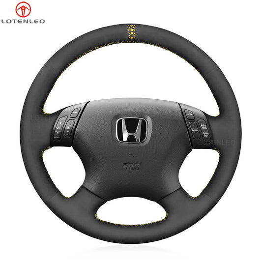 LQTENLEO Black Leather Suede Hand-stitched Car Steering Wheel Cover for Honda Accord 7