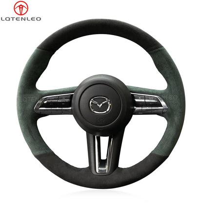 LQTENLEO Alcantara Carbon Fiber Genuine Leather Suede Hand-stitched Car Steering Wheel Cover for Mazda CX-30 CX30 2019-2020 Mazda 3 Axela 2019-2020