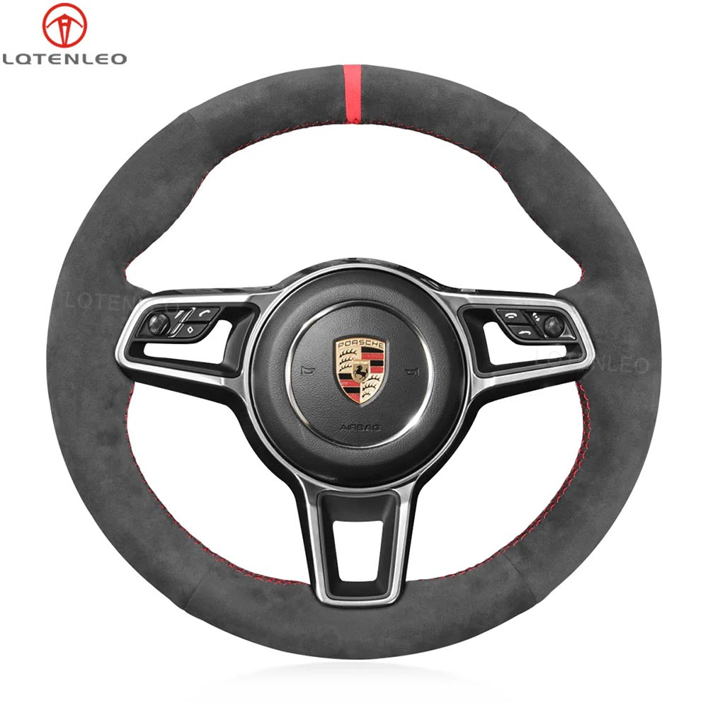 LQTENLEO Alcantara Hand-stitched Car Steering Wheel Cover for Porsche 911 718 Boxster Cayman 718 Spyder 918 Spyder Cayenne Macan Panamera
