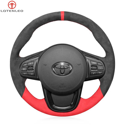 LQTENLEO Alcantara Carbon Fiber Leather Sude Hand-stitched Car Steering Wheel Cover for Toyota Supra GR Supra 2019 2020 2021