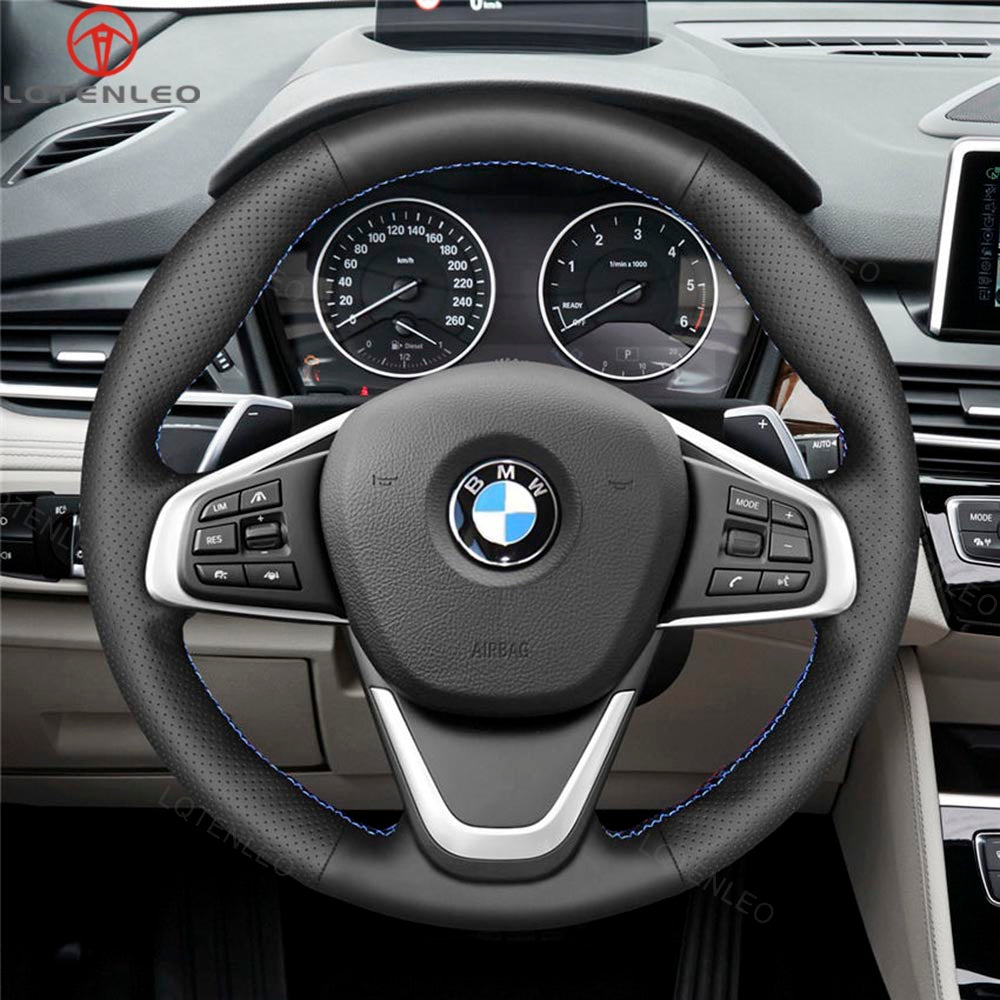 LQTENLEO Carbon Fiber Leather Suede Hand-stitched Car Steering Wheel Cover for 2 Series F45 F46 X1 F48 X2 F39