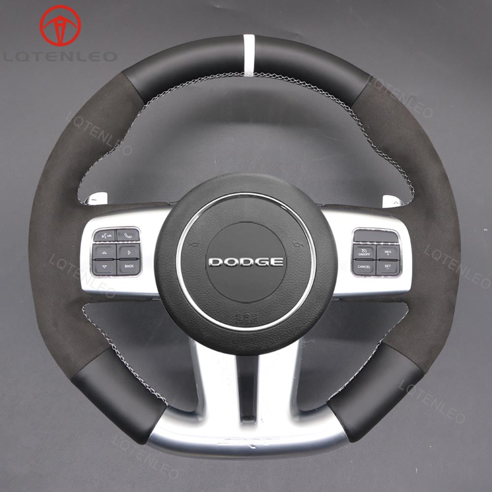 LQTENLEO Black Leather Suede Hand-stitched Car Steering Wheel Cover for Dodge Challenger (SRT) Charger (SRT) / for Jeep Grand Cherokee (SRT) - LQTENLEO Official Store