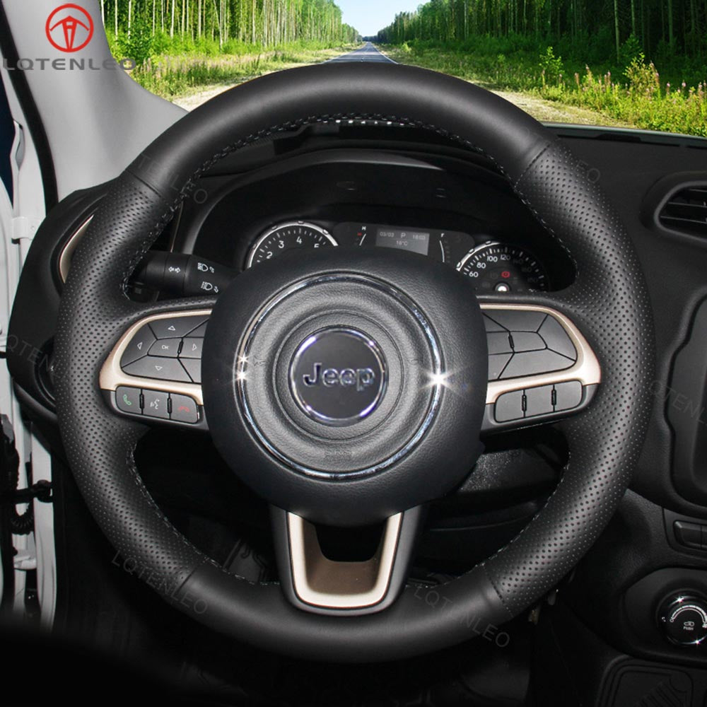 LQTENLEO  Black Carbon Fiber Leather Suede Hand-stitched Car Steering Wheel Cover for Jeep Compass 2017 Renegade 2016 2017