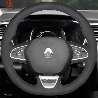 LQTENLEO Black Leather Suede Hand-stitched Car Steering Wheel Cover for Renault Megane 4 Scenic Kadjar 4 Koleos Talisman Espace Samsung QM6 SM6 2015-2024