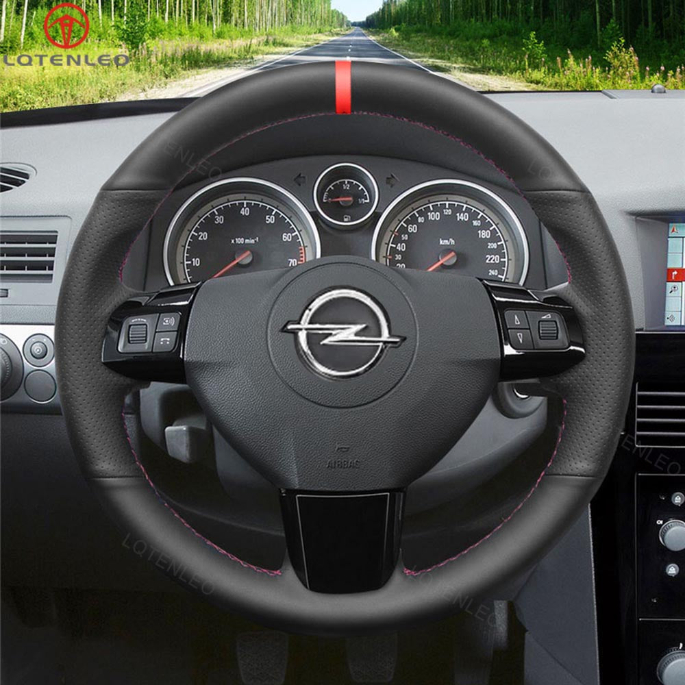 LQTENLEO Black Leather Suede Hand-stitched Car Steering Wheel Cover for Opel Astra Vectra Corsa Signum Vauxhall Zaflra 2002-2014 Holden Astra 2004-2009