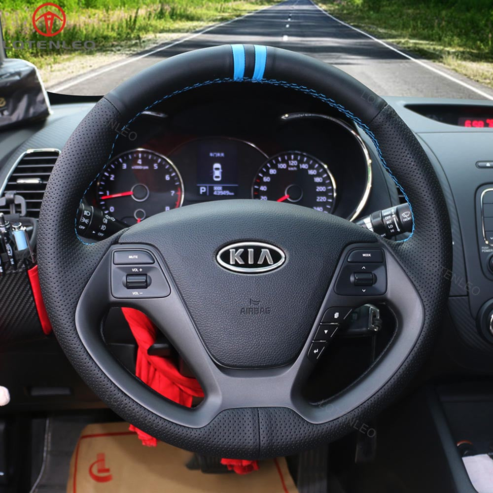LQTENLEO Black Leather Suede Hand-stitched Car Steering Wheel Cover for Kia Ceed Cee'd 2 SW Proceed Pro Ceed GT Forte K3 Cerato 2012-2018