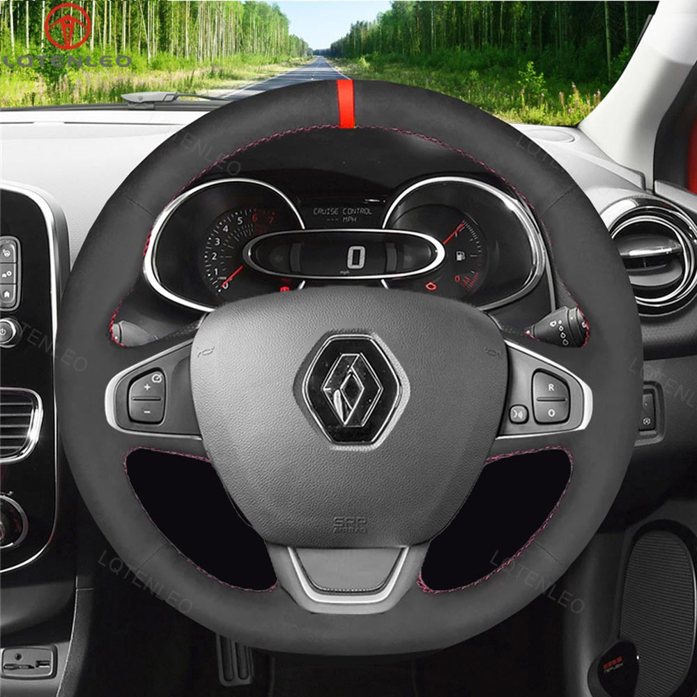 LQTENELO Black Genuine Leather Suede Hand-stitched Car Steering Wheel Cover for Renault Clio 4 (IV) 2016-2020 / Captur 2016-2020 / Kaptur 2016-2020