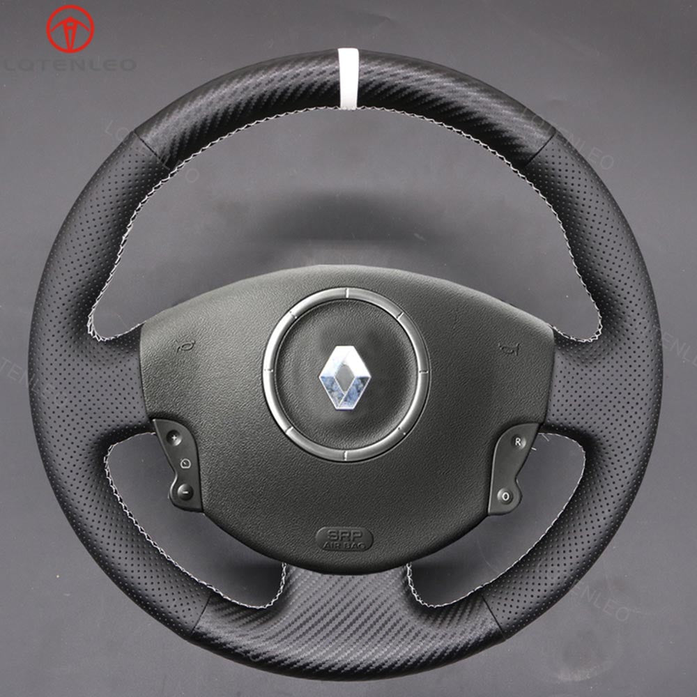 LQTENLEO Carbon Fiber Leather Suede Hand-stitched Car Steering Wheel Cover for Renault Megane Scenic2 (Grand Scenic) Kangoo