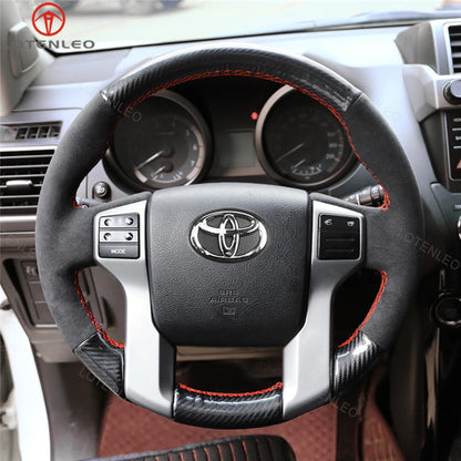 LQTNELEO Carbon Fiber Leather Suede Hand-stitched Car Steering Wheel Cover for Toyota Land Cruiser Prado 2009-2017 / Tundra 2013-2020