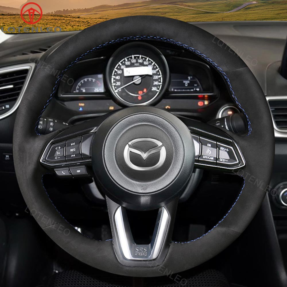 LQTENLEO Alcantara Leather Suede Hand-stitched Car Steering Wheel Cover for Mazda 3 Axela / Mazda 6 Atenza / CX-3 / CX-5 / CX-9 / for Toyota Yaris