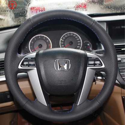 LQTENLEO Black Leather Suede Hand-stitched Car Steering Wheel Cover for Honda Accord 8 2008-2013 / Pilot 2019-2015 / Odyssey 2011-2017