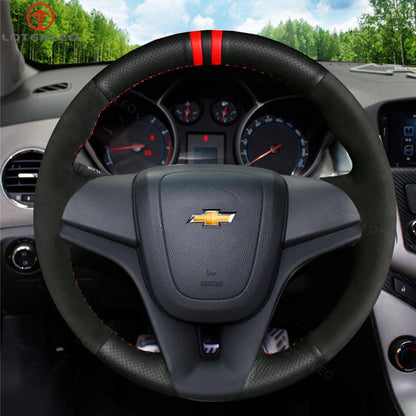 LQTENLEO Carbon Fiber Leather Suede Hand-stitched Car Steering Wheel Cover for Chevrolet Cruze Aveo Orlando / Holden Cruz / Ravon R4 / for Holden Barina