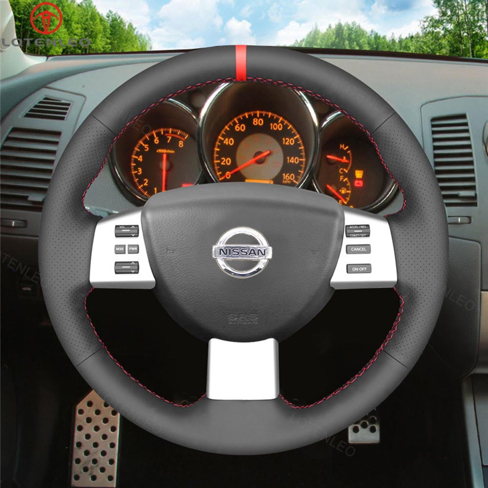 LQTENLEO Black Leather Suede Hand-stitched Car Steering Wheel Cover for Nissan Altima Maxima Murano Quest