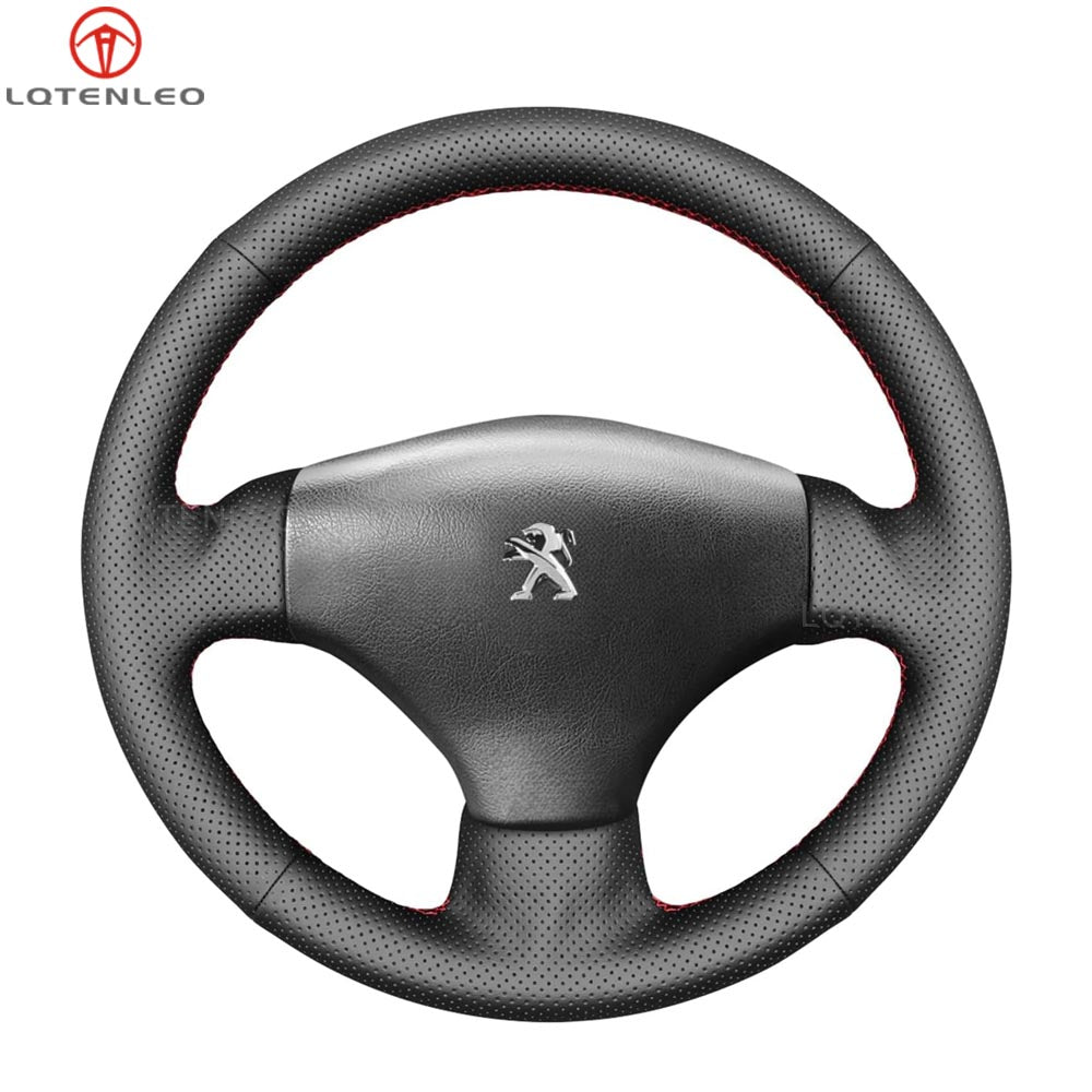 LQTENLEO Carbon Fiber Leather Suede Hand-stitched Car Steering Wheel Cover for Peugeot 206 2001-2009 / 206 SW 2002-2007
