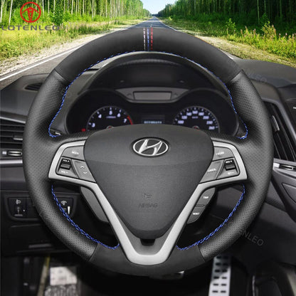 LQTENLEO кожаный замшевый чехол из углеродного волокна, сшитый вручную, чехол на руль автомобиля для Hyundai Veloster 2011-2017 