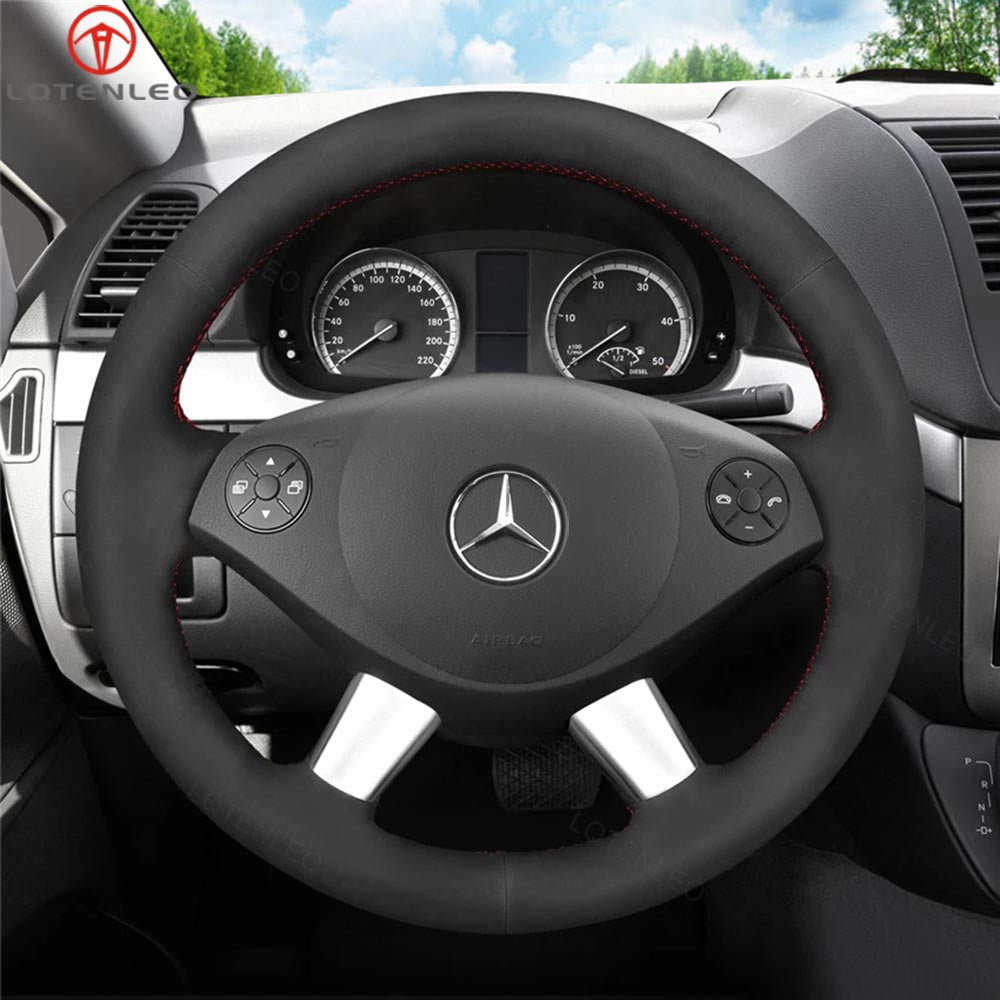 LQTENLEO Black Leather Suede Hand-stitched Car Steering Wheel Cover for Mercedes Benz W639 Viano Vito Valente