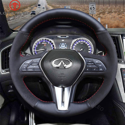 LQTENLEO Black Carbon Fiber Leather Suede Hand-stitched Car Steering Wheel Cover for Infiniti Q50 2018-2019 / Q60 2016-2018 / QX50 2018-2019