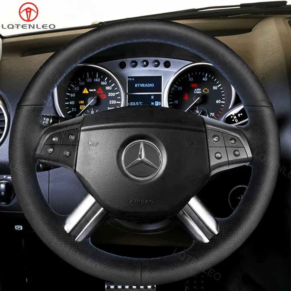 LQTENLEO Carbon Fiber Leather Suede Hand-stitched Car Steering Wheel Cover for Mercedes Benz GL-Class X164 2006-2009 / M-Class W164 2005-2008 / R-Class 2006-2009