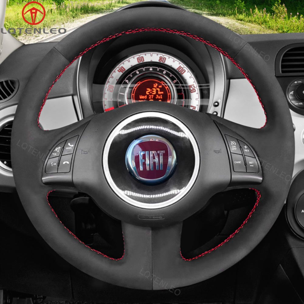 LQTENLEO Leather Suede Hand-stitiched Car Steering Wheel Cover for Fiat 500 2007-2015 / Fiat 500e 2014-2018 / Fiat 500C 2014-2017 - LQTENLEO Official Store