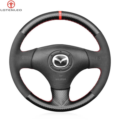 LQTENLEO Carbon Fiber Leather Suede Hand-stitched Car Steering Wheel Cover for Mazda MX-5 MX5 Miata NB 1998-2004 / RX-7 RX7 1999-2002