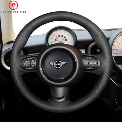 LQTENLEO Black Leather Suede Hand-stitched Car Steering Wheel Cover for Mini Coupe Clubman Clubvan Roadster