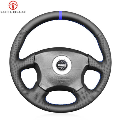 LQTENLEO Black Genuine Leather Suede Hand-stitched Car Steering Wheel Cover for Subaru Impreza WRX 2002-2004 / Impreza WRX STI 2004