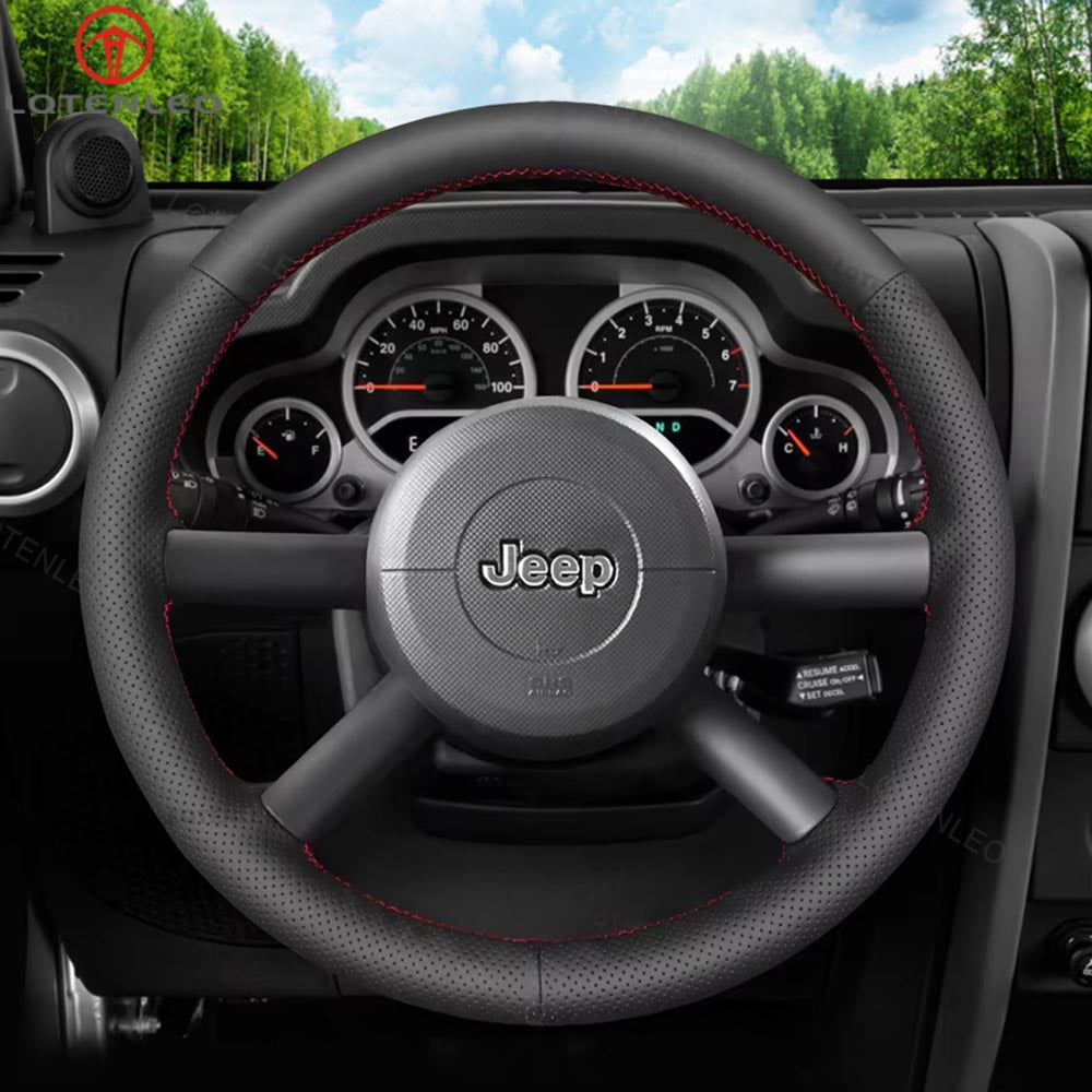 LQTENLEO Black Leather Suede Hand-stitched Car Steering Wheel Cover for for Jeep Wrangler (JK)