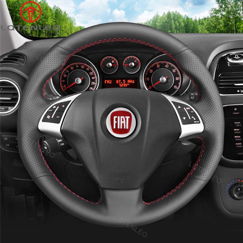 LQTENLEO Carbon Fiber Leather Suede Hand-stitched Car Steering Wheel Cover for Fiat Punto Bravo Linea Qubo Doblo Grande Punto for Opel Combo (D Shape) - LQTENLEO Official Store