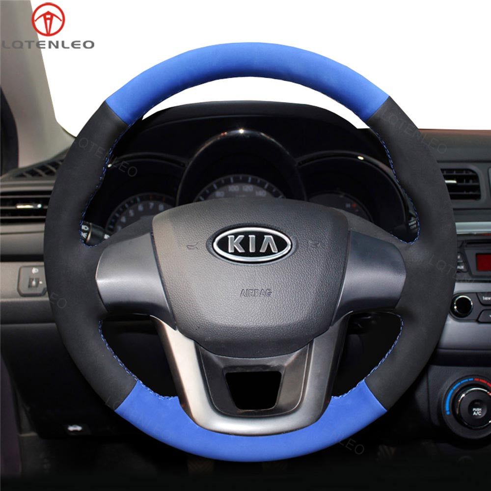 LQTENLEO Black Carbon Fiber Leather Suede Hand-stitched No-slip Car Steering Wheel Cover for Kia K2 Rio 3 2011-2017 Rio5 2012-2017