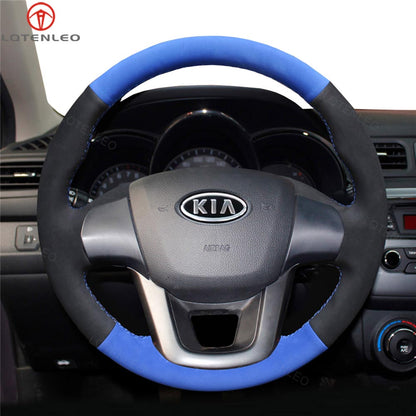 LQTENLEO Black Carbon Fiber Leather Suede Hand-stitched No-slip Car Steering Wheel Cover for Kia K2 Rio 3 2011-2017 Rio5 2012-2017