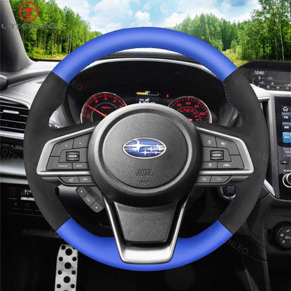LQTENLEO Carbon Fiber Leather Suede Hand-stitched Car Steering Wheel Cover for Subaru Forester Ascent Crosstrek Impreza Legacy Outback 2018-2020