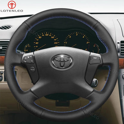 LQTENLEO Black Lether Suede Hand-stitched Car Steering Wheel Cover for Toyota Avensis 2003-2008