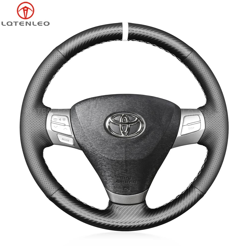 LQTENLEO Carbon Fiber Leather Suede Hand-stitched Car Steering Wheel Cover for Toyota Solara (Camry Solara) 2007-2008 / Venza 2009-2012
