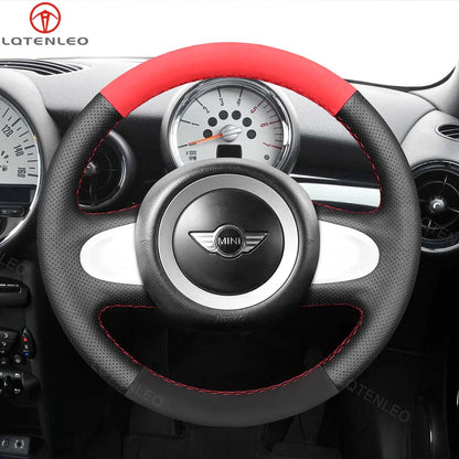 LQTENLEO Hand-stitched Car Steering Wheel Cover for Mini(Hatchback/Mini R56/R57) Clubman Clubvan Convertible Countryman Coupe Paceman Roadster (2-Spoke)