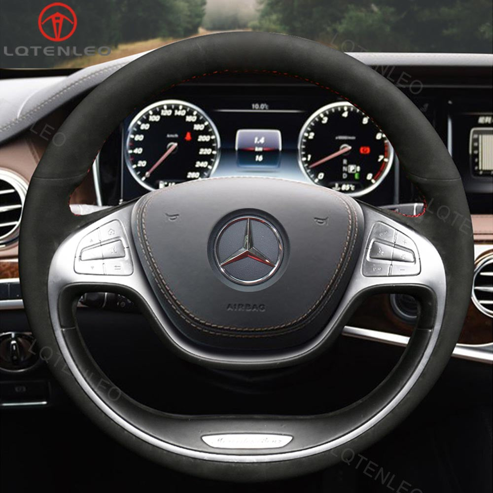 LQTENLEO Carbon Fiber Leather Suede Hand-stitched Car Steering Wheel Cover for Mercedes Benz S-Class W222 2013-2017