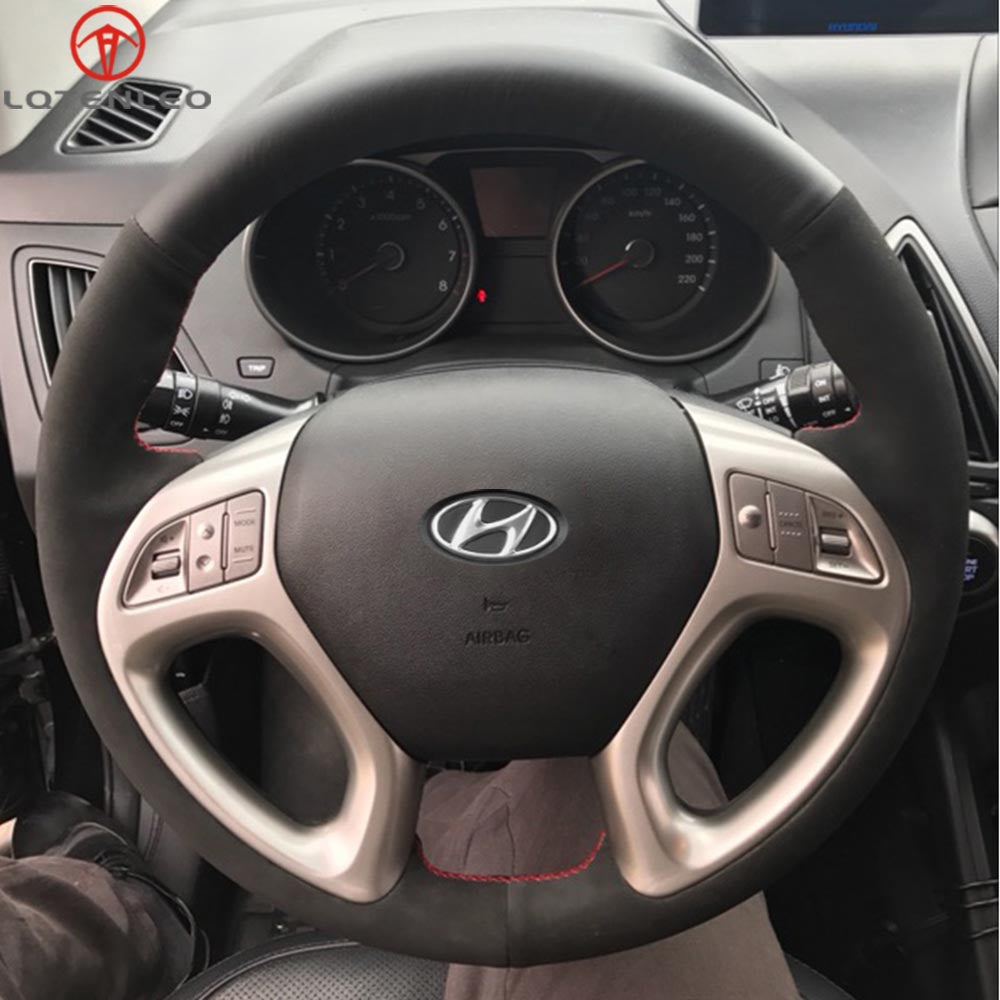 LQTENLEO черный натуральная кожа замша ручной работы чехол на руль автомобиля для Hyundai ix35 2010-2016 