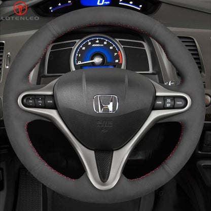 LQTENLEO Black Suede Leather Hand-stitched Car Steering Wheel Cover for Honda Civic 8 2006-2011 / for Acura CSX 2006-2011 / Civic Type R 2006-2011