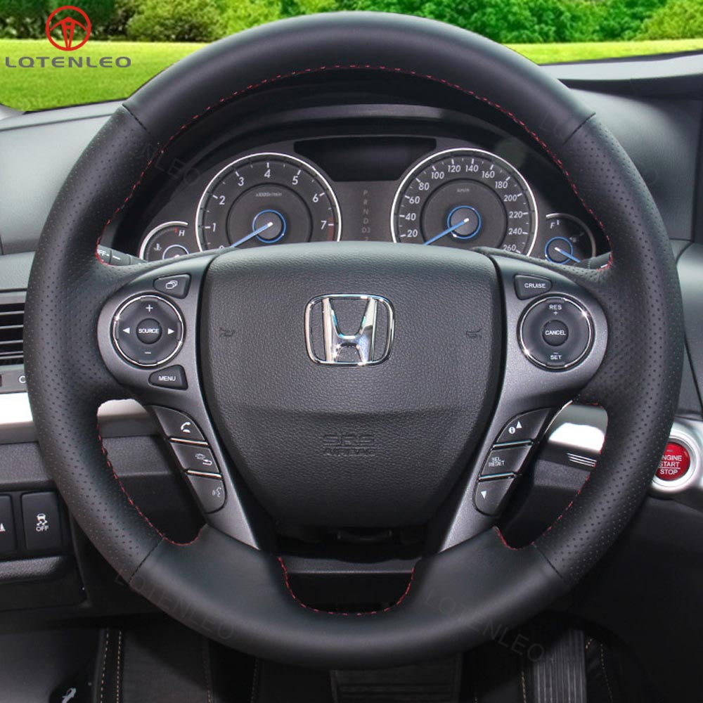 LQTENLEO Carbon Fiber Leather Suede Hand-stitched Car Steering Wheel Cover for Honda Accord 9 Pilot Ridgeline Crosstour Odyssey